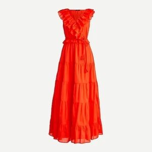 J.Crew Elegant Ruffled & Tiered Maxi Dress in Vibrant Red